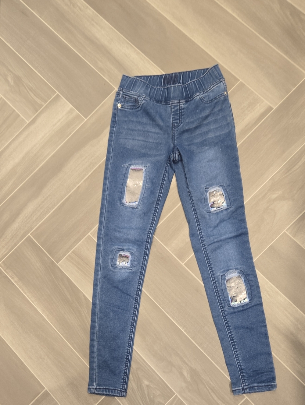 Justice Blue Sequin Patch Skinny Jeans